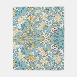 Couverture Polaire Fleurs vintages, feuillage bleu clair transparent