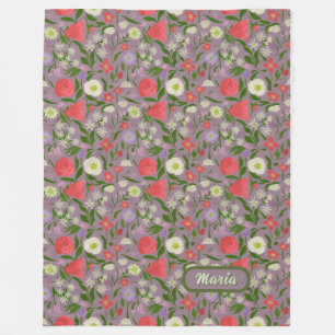 Couverture Polaire Fleurs Violettes Blanches Et Roses