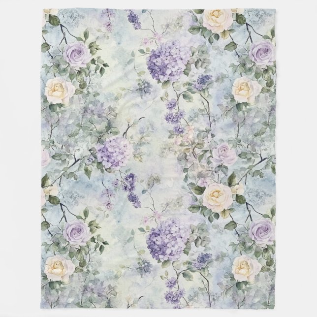 Couverture Polaire Fleurs violettes de crème romantique (Devant)