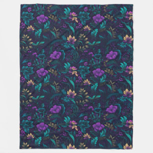 Couverture Polaire Fleurs violettes et Feuilles Turquoises