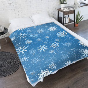 Couverture Polaire Flocons de Neige Bleus Classique Hiver Blanc