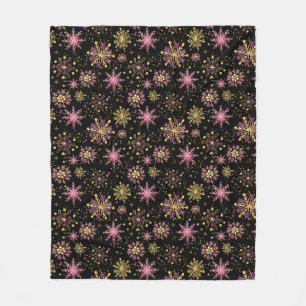 Couverture Polaire Flocons de neige d'hiver en or et noir