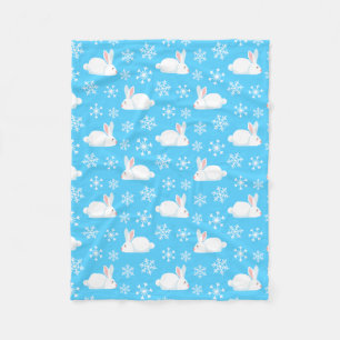 Couverture Polaire Flocons Motif Joli Lapin Joyeux Noël
