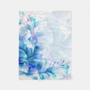 Couverture Polaire Floral Abstrait Blanc Et Bleu Clair