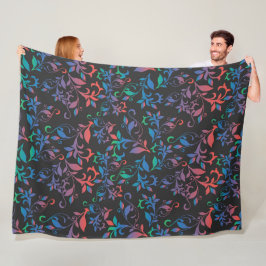 Couverture Polaire Floral Abstrait rouge, bleu et vert sur noir