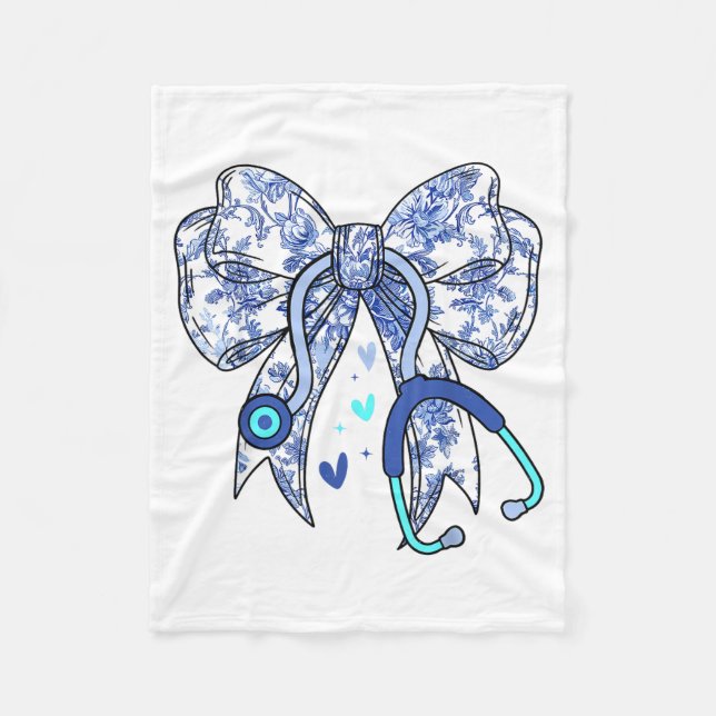 Couverture Polaire Floral Blue Coquette Bow Nurse Stethoscope Medical (Devant)