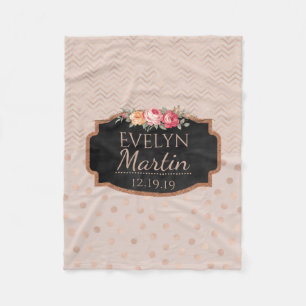 Couverture Polaire Floral décoré d'un monogramme rose du pois de