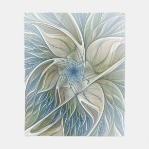 Couverture Polaire Floral Dream Motif Abstrait Blue Khaki Fractal