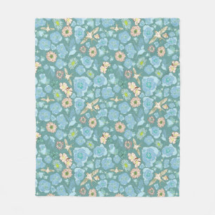 Couverture Polaire Floral et oiseaux d'hiver luxuriants Bleu, Turquoi