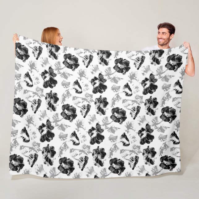 Couverture Polaire Floral, noir et blanc (En situation)