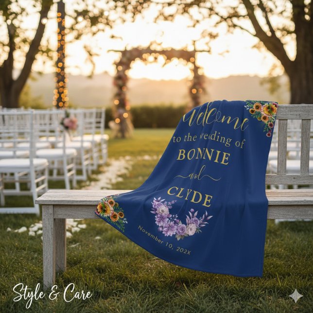 Couverture Polaire Floral on Navy Wedding Welcome 50"x60" size (Floral on Navy Wedding Welcome 50x60 size Fleece Blanket)