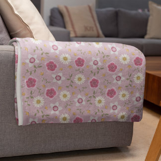 Couverture Polaire Floral rose moderne Dianthus & Daisy Drawn main