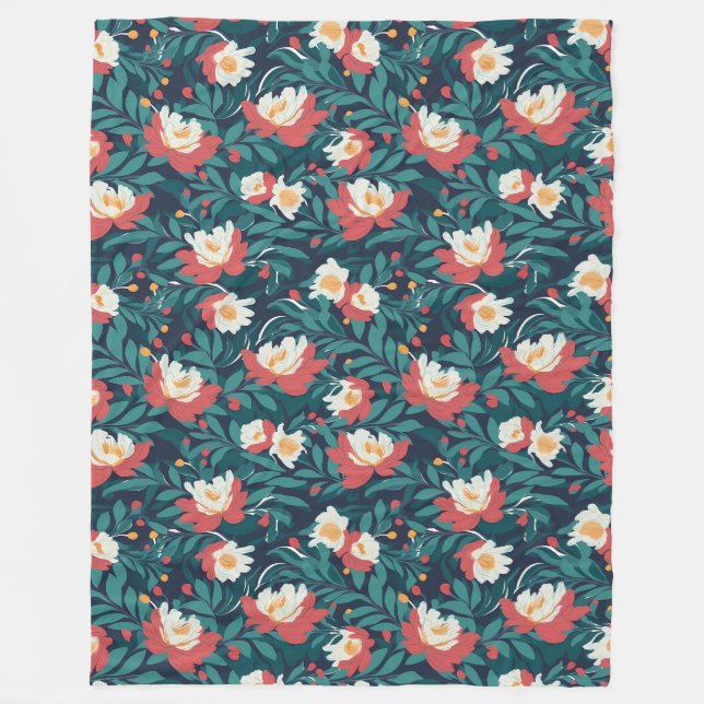 Couverture Polaire Floral rouge et blanc (Devant)