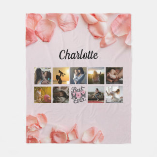 Couverture Polaire Floral Script Best Mom Ever Photo Collage