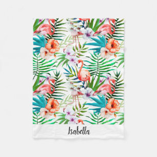 Couverture Polaire Floral tropical de Flamant rose rose personnalisé