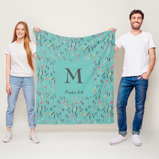 Couverture Polaire FLORAL Turquoise | MONOGRAMME | Christian (En situation)