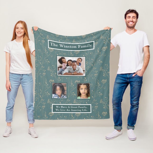 Couverture Polaire Floral Turquoise, Personnel, Photos de Famille enc (En situation)