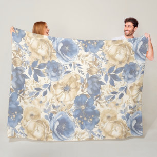 Couverture Polaire Flore bleu or et tanal