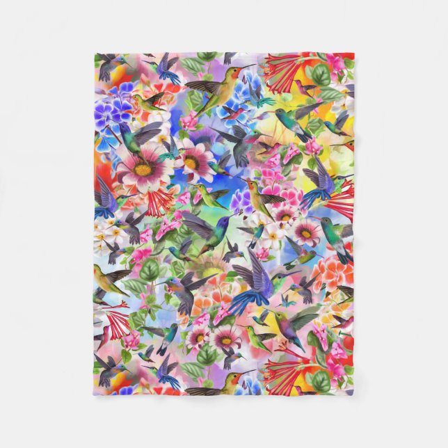 Couverture Polaire Flore d'oiseaux de Humming (Devant)
