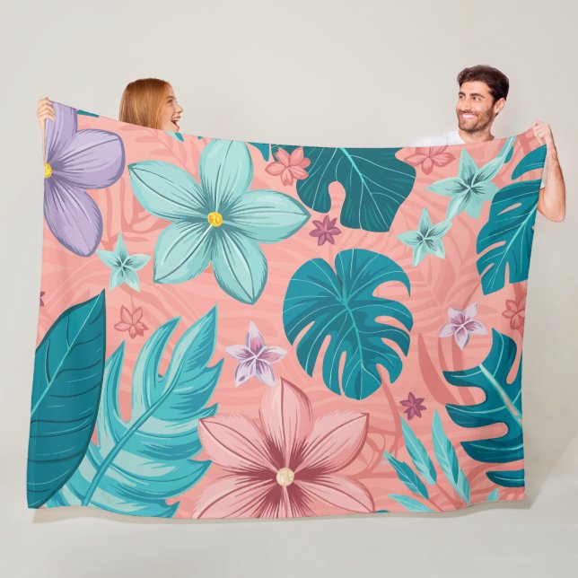 Couverture Polaire Flore tropicale Bliss avec Feuilles Pastel & Fleur (En situation)