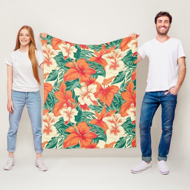 Couverture Polaire Flore tropicale hawaïenne motif (En situation)