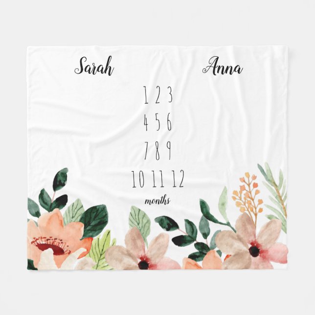 Couverture Polaire Flore Twin Girls Milestone Blanket (Devant (Horizontal))