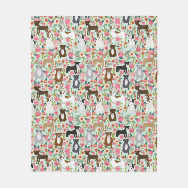 Couverture Polaire Flores de Chiens de Pitbull (Devant)