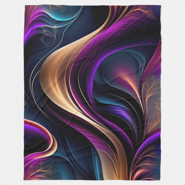 Couverture Polaire Flux lumineux - Gras Violet, Turquoise & Or Abstra (Devant)