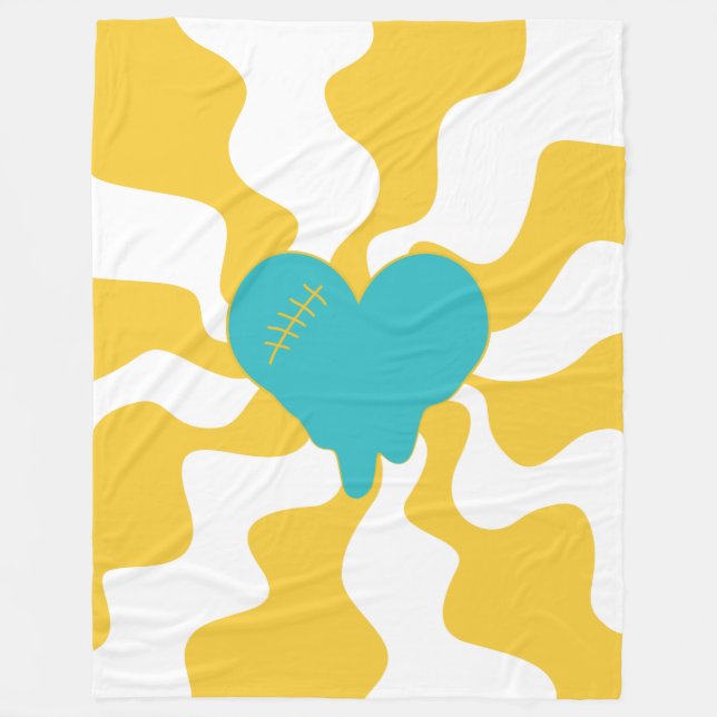Couverture Polaire Fonte cardiaque - Turquoise et Jaune (Devant)
