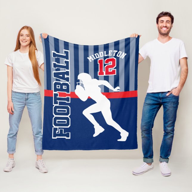 Couverture Polaire Football 🏈 Sport en bleu foncé et rouge (En situation)