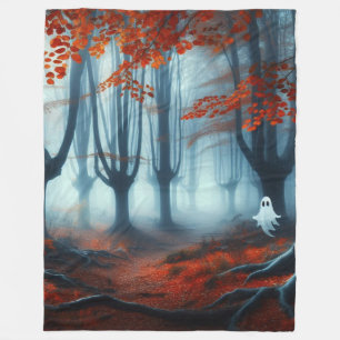 Couverture Polaire Forêts éffrayantes d'automne avec un fantôme