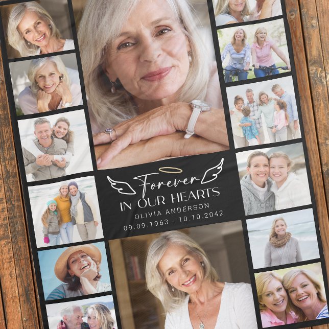 Couverture Polaire Forever in Our Hearts Multi Photo Collage Memorial (Créateur téléchargé)