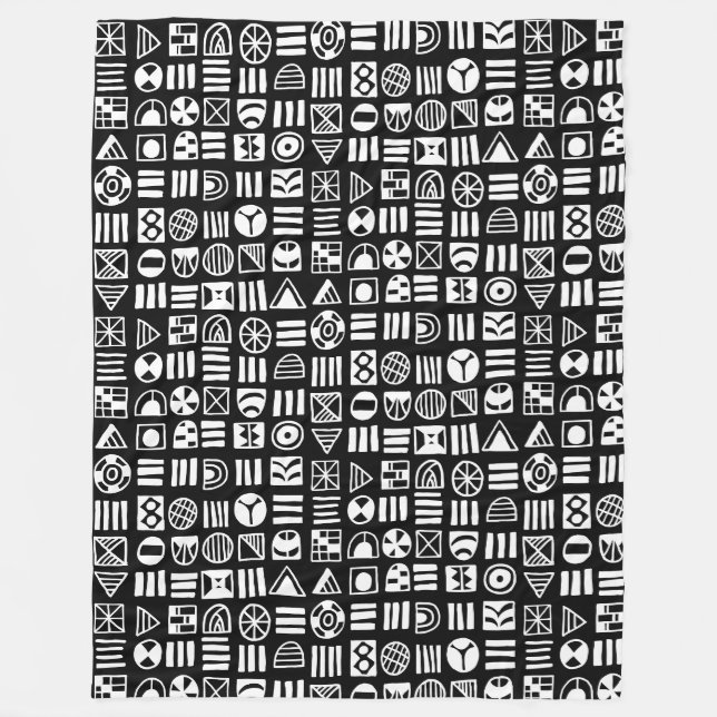 Couverture Polaire Formes Abstraites 060617 Motif - Blanc sur noir (Devant)