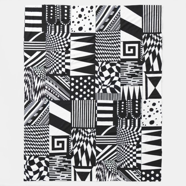 Couverture Polaire Formes géométriques abstraites main motif noir bla (Devant)