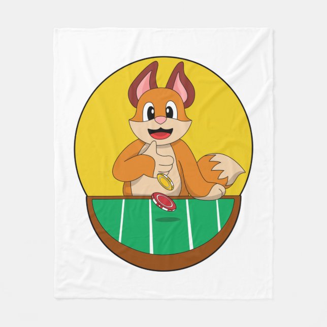 Couverture Polaire Fox at Poker avec des jetons de Poker (Devant)