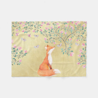 Couverture Polaire Fox avec des papillons et des fleurs roses