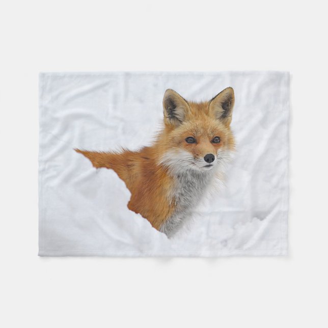 Couverture Polaire Fox rouge dans la neige (Devant (Horizontal))