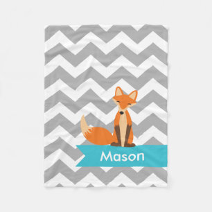 Couverture Polaire Fox turquoise gris personnalisé de Chevron