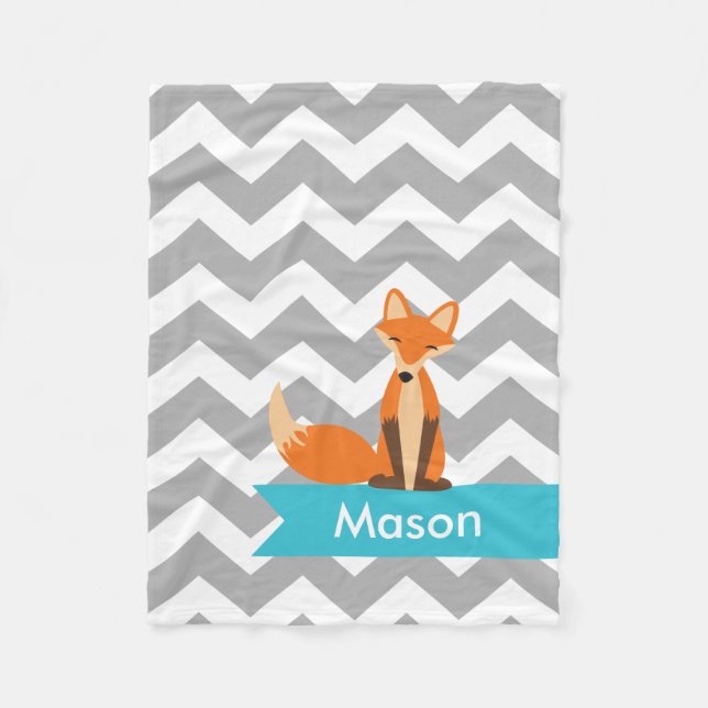 Couverture Polaire Fox turquoise gris personnalisé de Chevron (Devant)