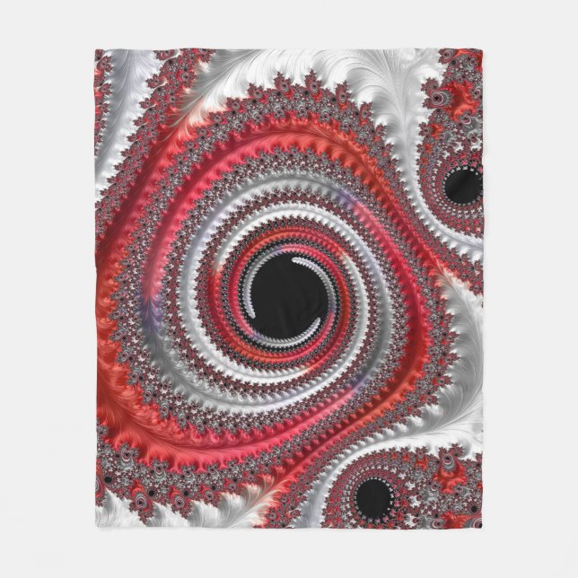 Couverture Polaire Fractale Abstraite, rouge et noire (Devant)