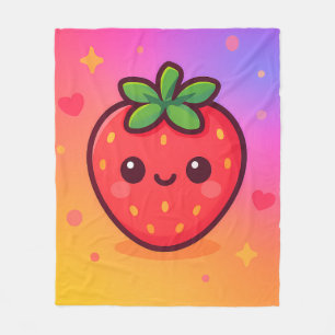 Couverture Polaire Fraise Kawaii souriante sur Pastel Gradient Backg