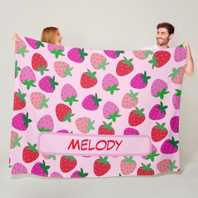 Couverture Polaire fraise rose champ été boulangerie nature fruit (En situation)