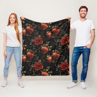 Couverture Polaire Fraises baroques et Roses Motif sans couture