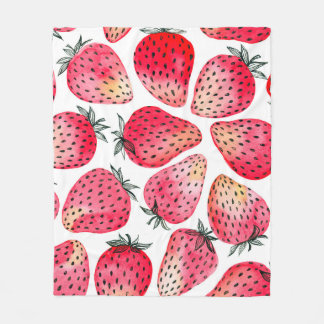 Couverture Polaire Fraises peintes à l'aquarelle et à l'encre