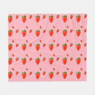 Couverture Polaire Fraises rouges sur arrière - plan rose