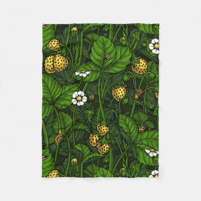 Couverture Polaire Fraises sauvages, jaunes et vertes (Devant)