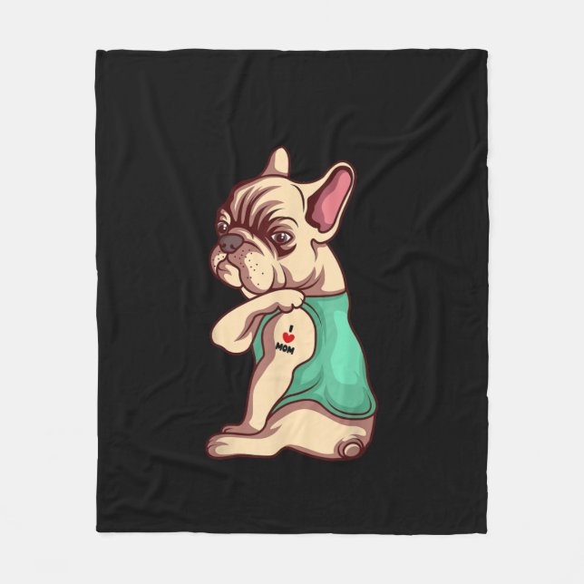 Couverture Polaire français bulldog i love maman tatouage amant cadea (Devant)