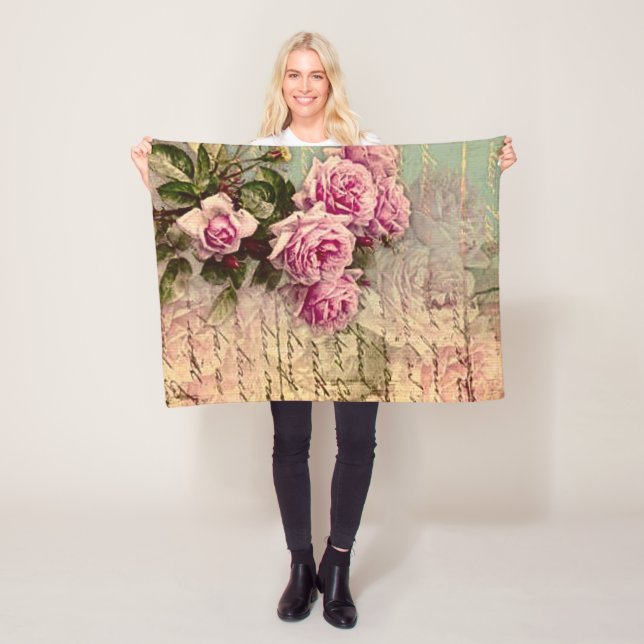 Couverture Polaire francais chic, shabby chic, roses roses roses, flo (En situation)