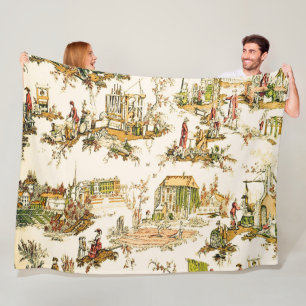 Couverture Polaire Français Creme Toile Chinoiserie Style Rustique