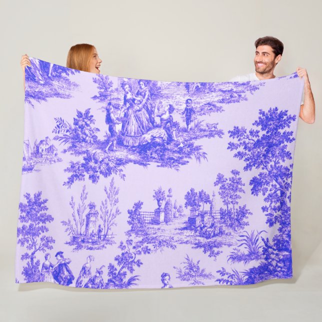 Couverture Polaire Française toile de jouy bleu et blanc élégant (En situation)